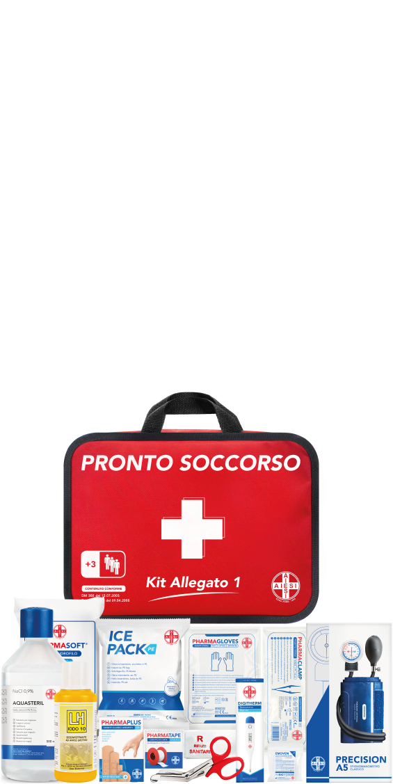 AIESI® Medical First Aid Box (Bag) Attachment 1 with Blood Pressure Monitor for Companies Plus 3 Employees, DM388/DL81 Compliant, Made in Italy