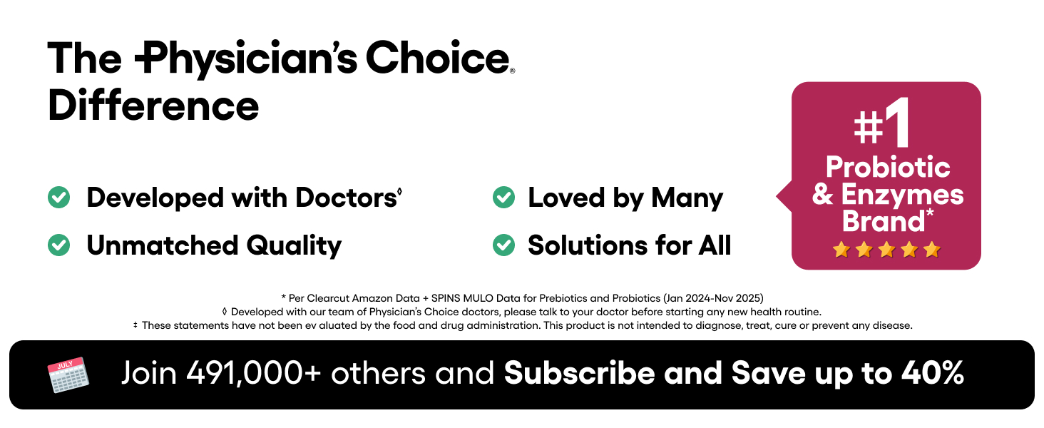 Physician's CHOICE Probiotics for Women - PH Balance, Digestive, UT, & Feminine Health - 50 Billion CFU - 6 Unique Strains for Her - Organic Prebiotics, Cranberry Extract+ - Women Probiotic - 30 CT