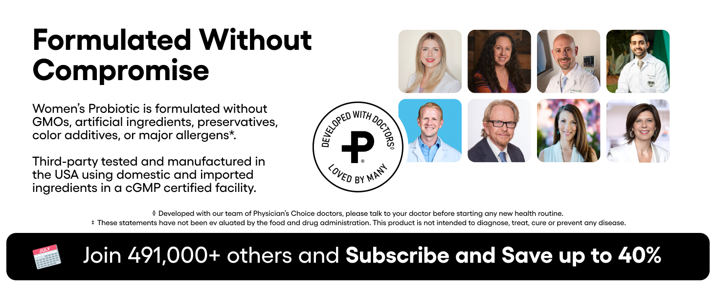 Physician's CHOICE Probiotics for Women - PH Balance, Digestive, UT, & Feminine Health - 50 Billion CFU - 6 Unique Strains for Her - Organic Prebiotics, Cranberry Extract+ - Women Probiotic - 30 CT