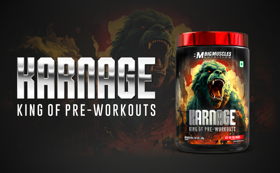 Bigmuscles Nutrition Karnage Preworkout [60 Servings, Watermelon Lime] | | Pre-workout Supplement Supports to Improve Focus, Strength, Energy and Pump, Banned Substance Tested, Dope Free, 300g