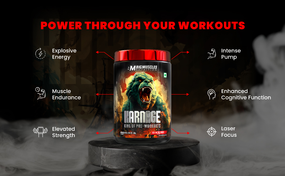 Bigmuscles Nutrition Karnage Preworkout [60 Servings, Watermelon Lime] | | Pre-workout Supplement Supports to Improve Focus, Strength, Energy and Pump, Banned Substance Tested, Dope Free, 300g