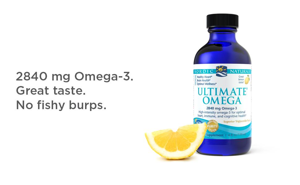 Nordic Naturals Ultimate Omega 3 Fish Oil Liquid | High Potency Fatty Acids Supplement For Men & Women | 2840 Mg Fish Oil EPA & DHA | Promotes Brain & Heart Health | Lemon Flavour 4 Oz