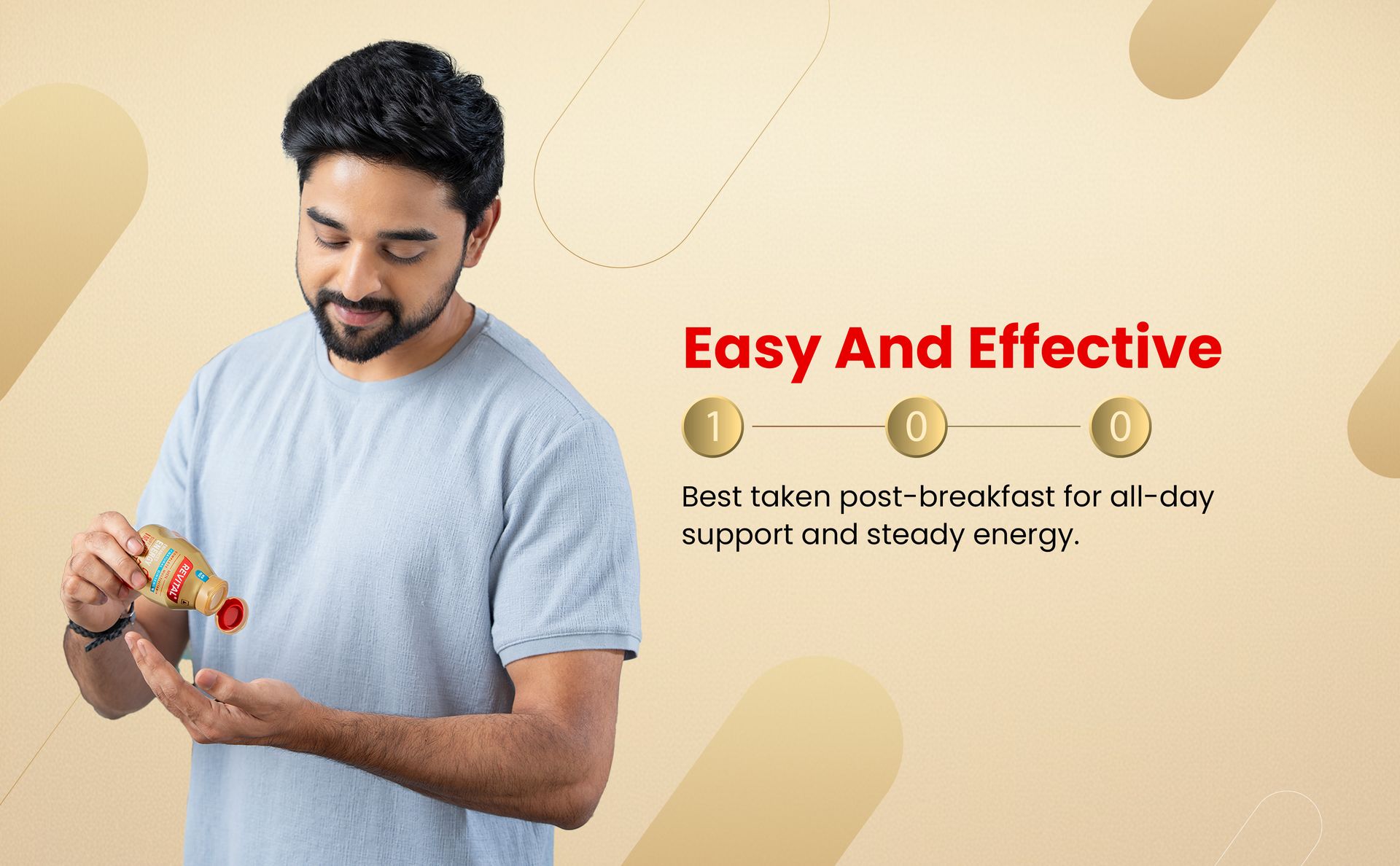 Revital H Multivitamin For Men (60 Capsules) With Natural Ginseng, Zinc, 10 Vitamins & 8 Minerals For Daily Energy, Stamina & Immunity (packaging may vary)