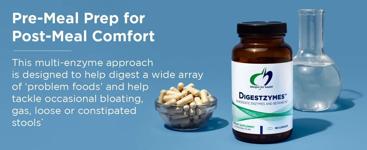 Designs for Health Digestzymes, Gas & Bloating Relief, 180 Capsules
