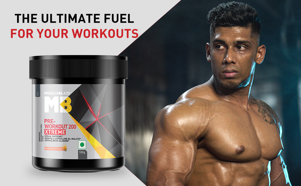 MuscleBlaze Pre Workout 200 Xtreme, Fruit Punch, 200g