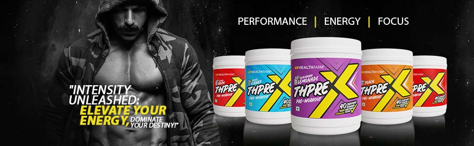 Healthfarm Thpre X Pre Workout Powder| Sports Nutrition Supplement for Men & Women - For Working Out, Hydration, Mental Focus & Energy - 40 Servings (500G, Island Crush)