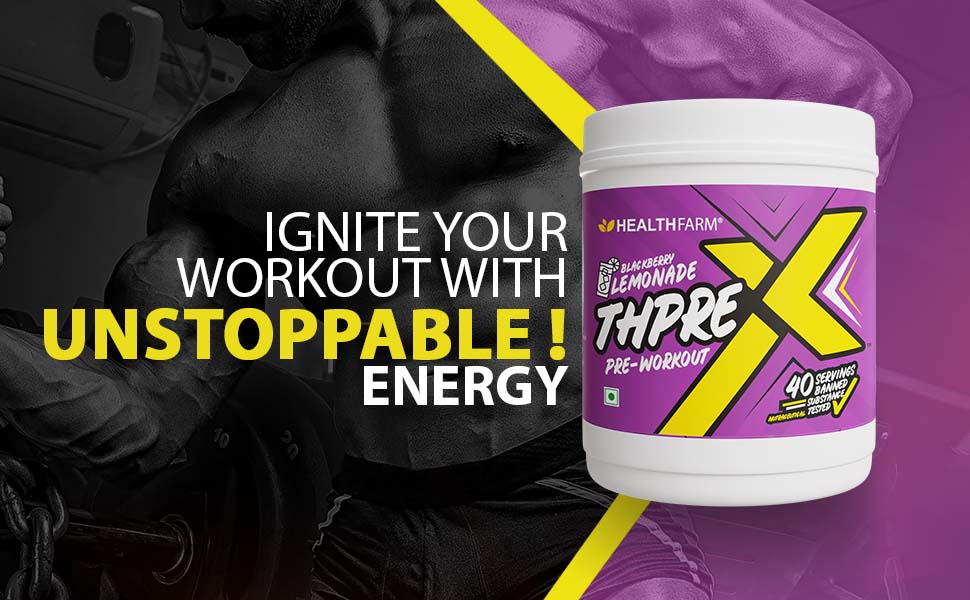 Healthfarm Thpre X Pre Workout Powder| Sports Nutrition Supplement for Men & Women - For Working Out, Hydration, Mental Focus & Energy - 40 Servings (500G, Island Crush)