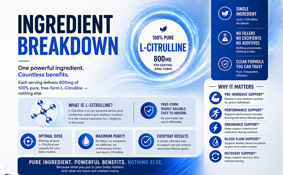 NutriJa L-Citrulline 800mg - 60 Veg Capsules | Potent Nitric Oxide (NO) Booster & Arginine Precursor | Pre-Workout Supplement for Muscle Pump & Blood Flow