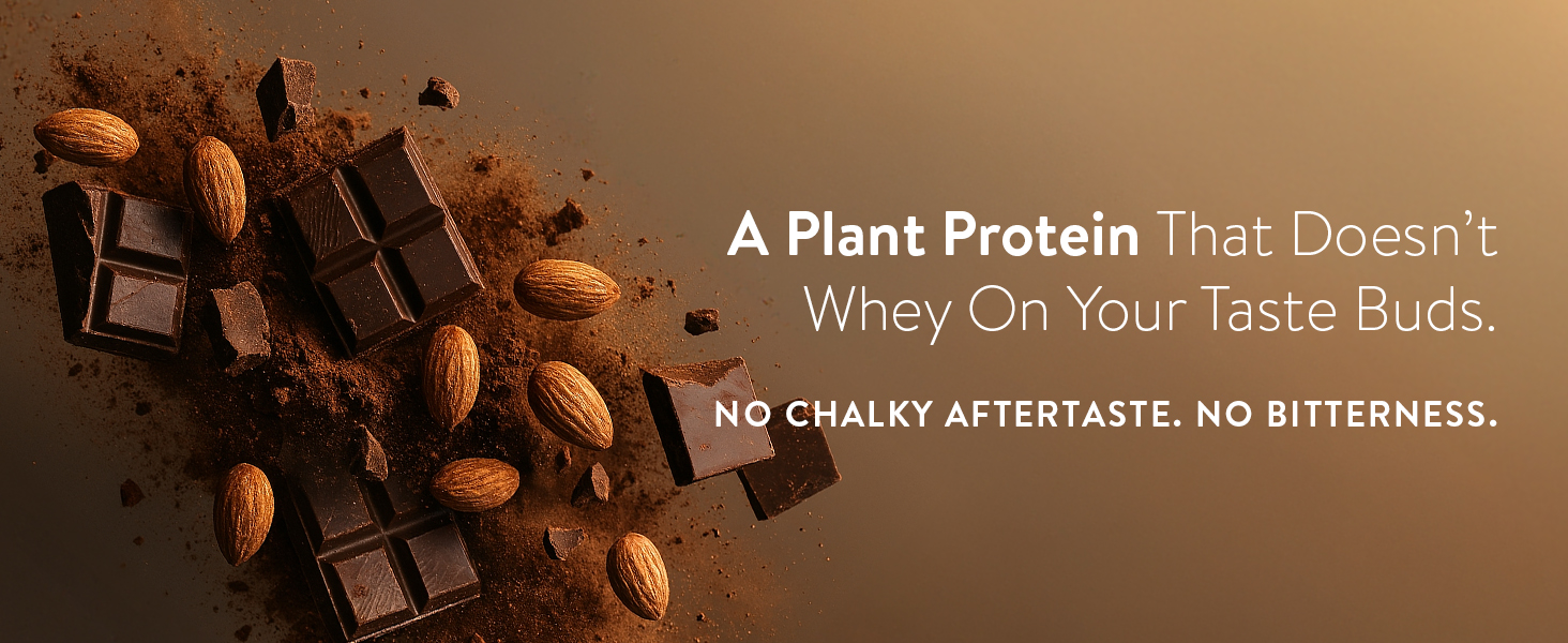Happy Cultures 26g Tastiest Plant Protein| Chocolate, Almond Chunks & Ashwagandha (KSM 66)| Pea & Brown Rice Protein Isolate| No Added Sugar| Vegan| 20 Complete Amino Acids| Monk Fruit Extract| Women & Men| No Bloating, Easy to Digest| Dairy Free with Probiotics- 505g, Chocolate