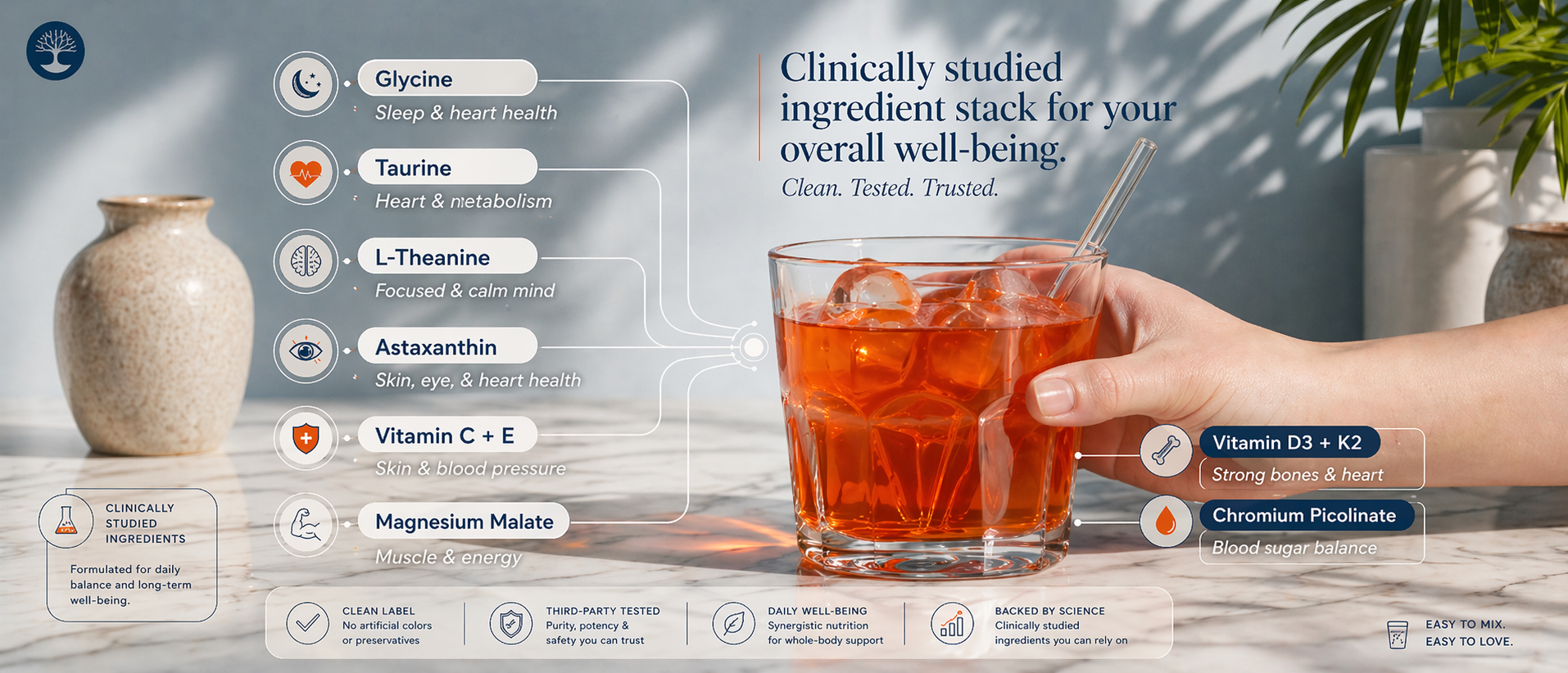 10-in-1 Longevity Supplement Powder with Glycine & Astaxanthin