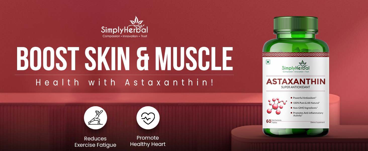 Simply Herbal Astaxanthin 4mg Super Antioxidant Supplement Tablet Promote Healthy Skin & Muscle Health Also Support Heart Function & Immunity (60 Veg Tablets)
