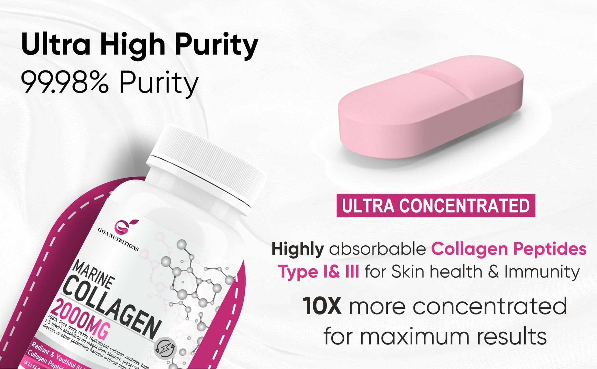 Marine Collagen for Skin Hair Supplement for Men Women with Hyaluronic Acid (99% Supplements) Biotin & Vitamin C, B12, Collagen Protein Peptide Builder-60 Tablets