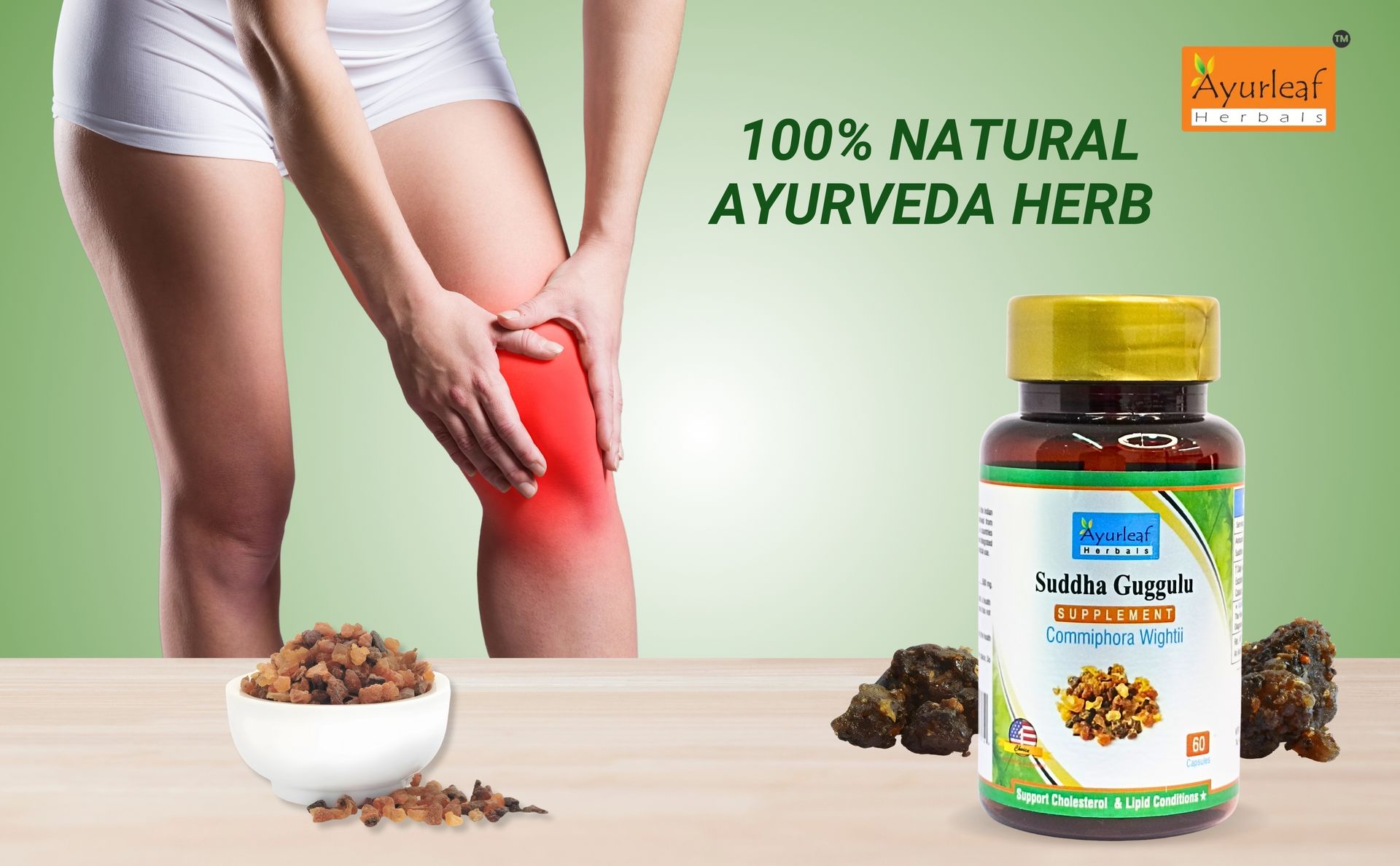 Ayurleaf Herbals Pure Ayurvedic Shuddha Guggulu Capsule | Health and Wellness Support | Weight and Cholesterol Management | Stress Relief and Immunity Booster (60 Capsules)