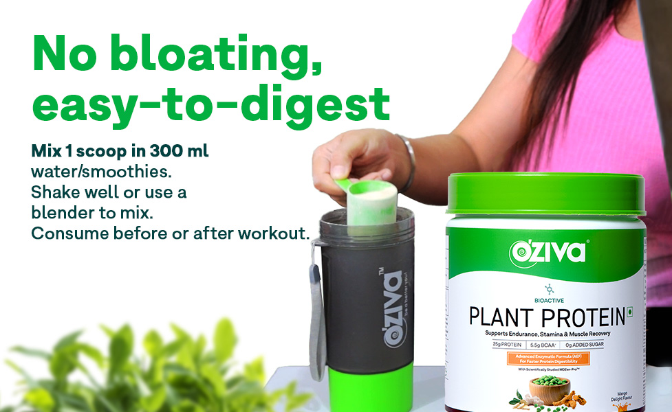 OZiva Bioactive Plant Protein Powder, 5.5g BCAA, Pea Isolate, Mango, 500g