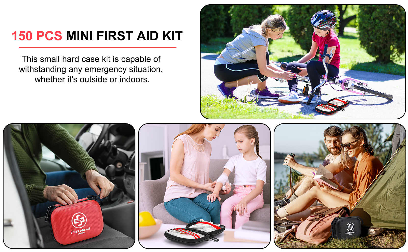 Mini First Aid Kit - 150 Piece Small Waterproof EVA Hard Shell Case