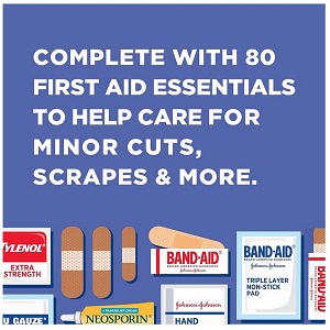 BAND-AID Brand Travel Ready Portable First Aid Kit, 80 Piece