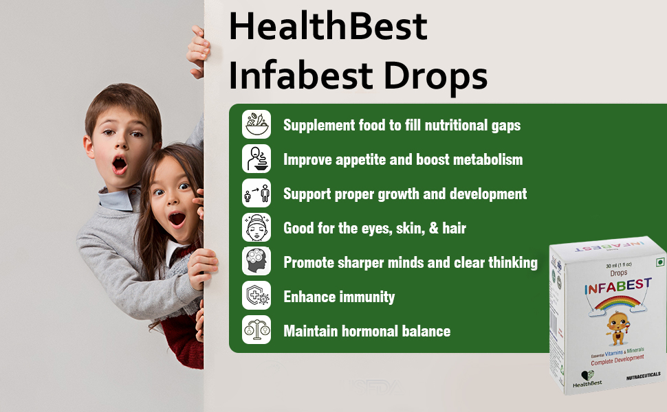 HealthBest Infabest Drops | Multivitamins with Vitamin D3 & Zinc | Kids & Toddlers | 30 ML