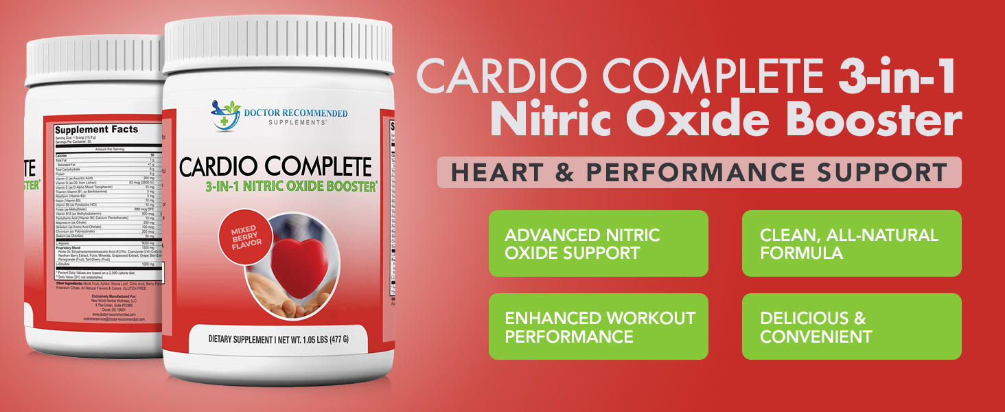 Cardio Complete - Heart Health Support Powder Supplement - 3-in-1 Nitric Oxide Booster with 5,000 L-Arginine, 1,000mg L-Citrulline, and Hawthorn Berry