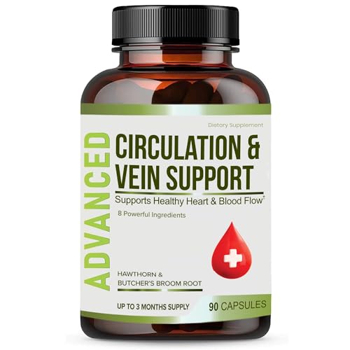 Best Blood Circulation Supplements and Vein Support-Blood Flow, Leg Circulation, Heart Health, and Varicose Veins.With Butcher's Broom, and Diosmin.Helps reduce swelling & Discomfort In Legs.90 Caps.