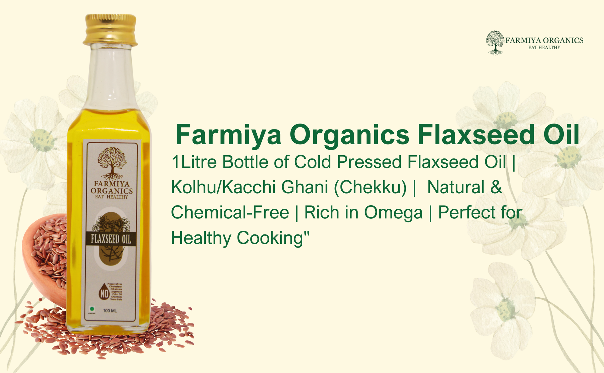 100% Pure and Natural Wood Pressed Flaxseed Oil 100ml Preservatives Free Flax Seeds Cooking Oil