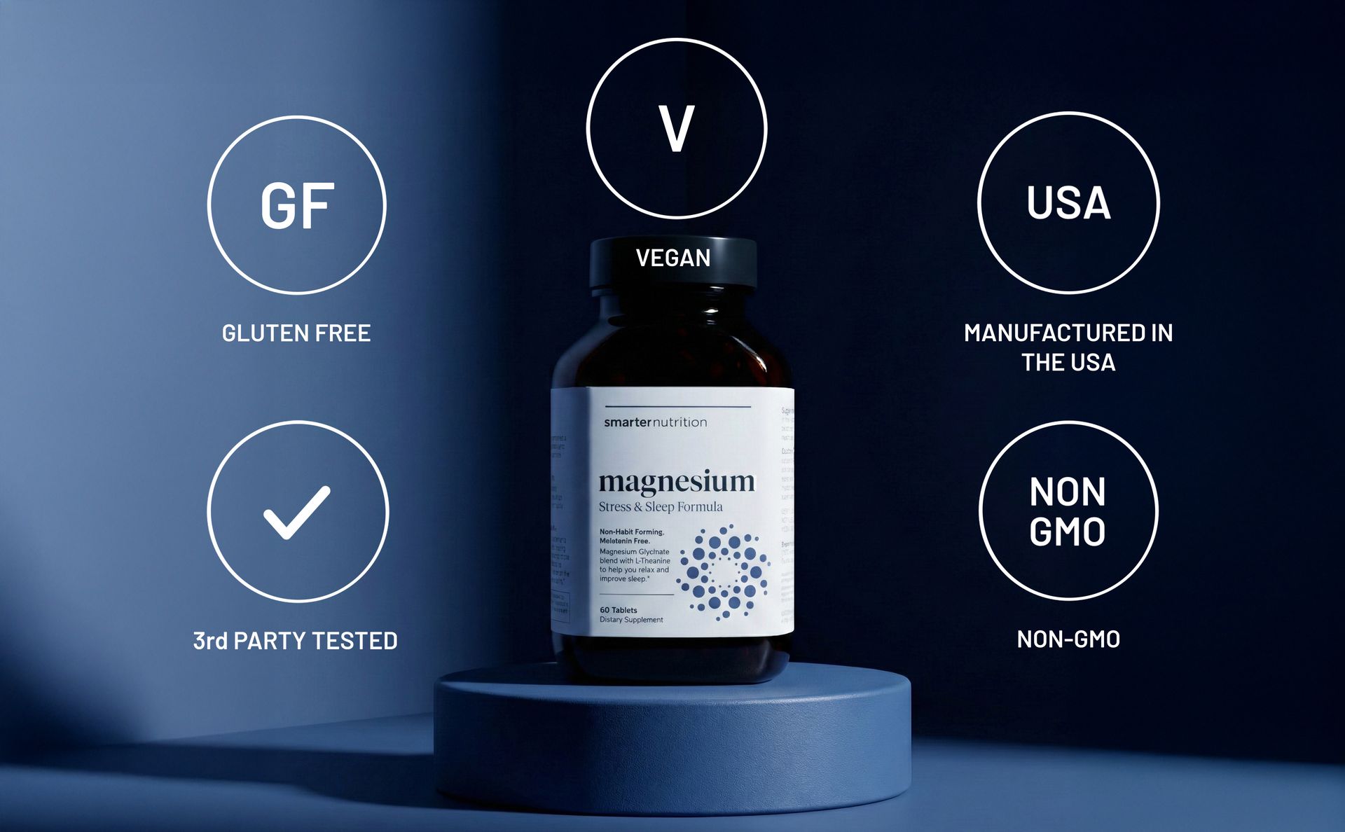 Smarter Nutrition Magnesium Complex - Chelated Magnesium Glycinate with Citrate, Malate and L-Theanine for Sleep, Muscle Relaxation and Stress Support - Non-GMO - 60 Tablets[30DaySupply]