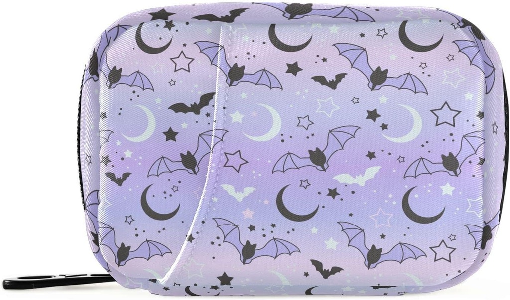 Pill Box Purple Bat Moon 7 Day Pill Case Travel Pill Organizer Bag with Zipper Portable Weekly Vitamin Medicine Supplement Holder Pouch Bag 2