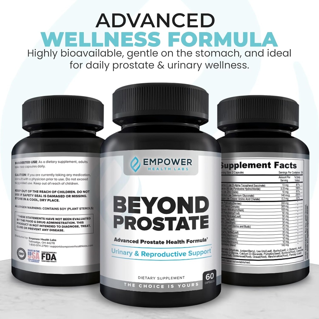 Empower Health Beyond Prostate Supplement – Prostate Health Support with Saw Palmetto, Zinc, Red Raspberry, and Stinging Nettle – Urinary and Prostate Wellness Complex – 60 Capsules 6