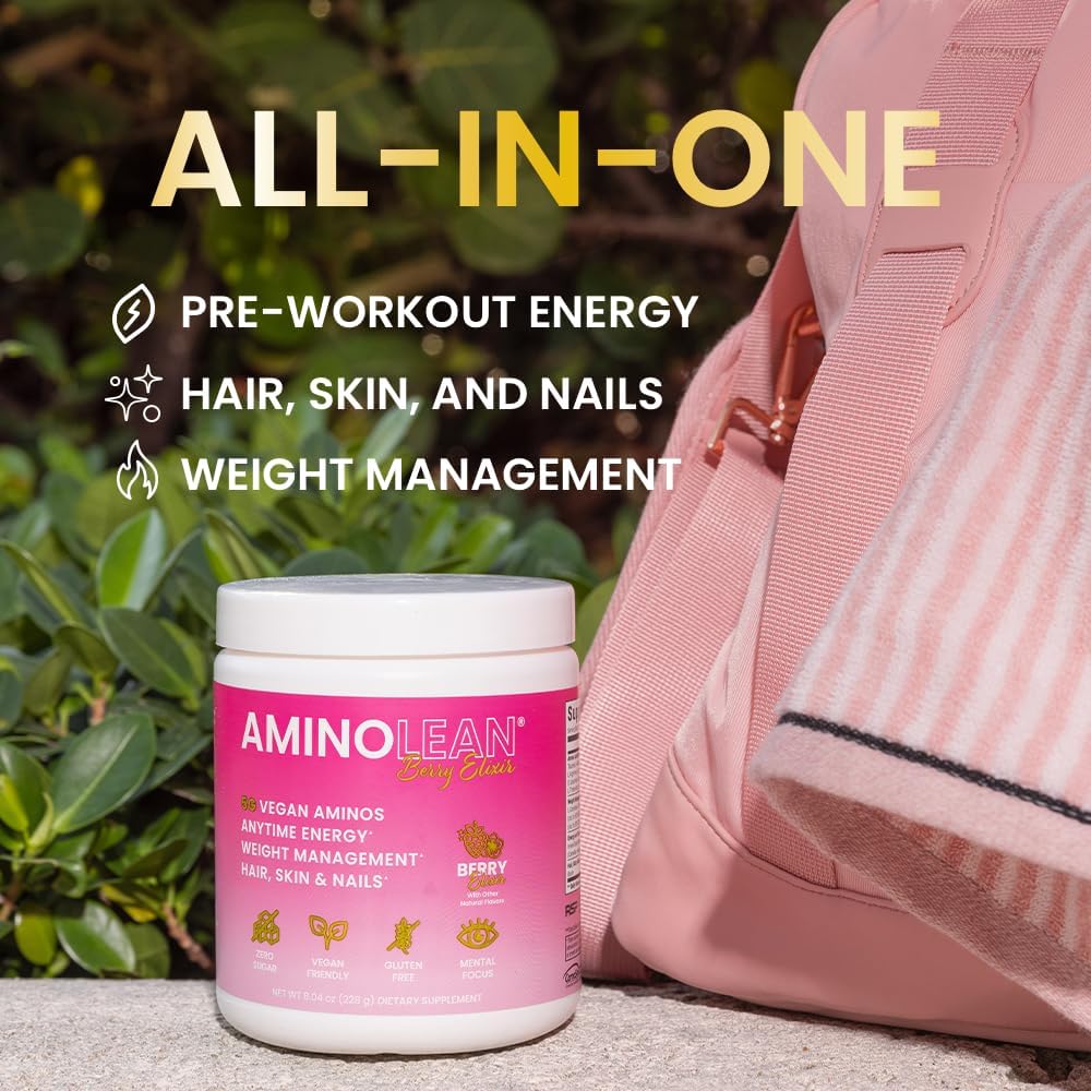 AminoLean Pre Workout Powder, Amino Energy with Natural Caffeine from Green Tea, Vegan BCAA Amino Acids, Cherry Lime (25 Serv) 3