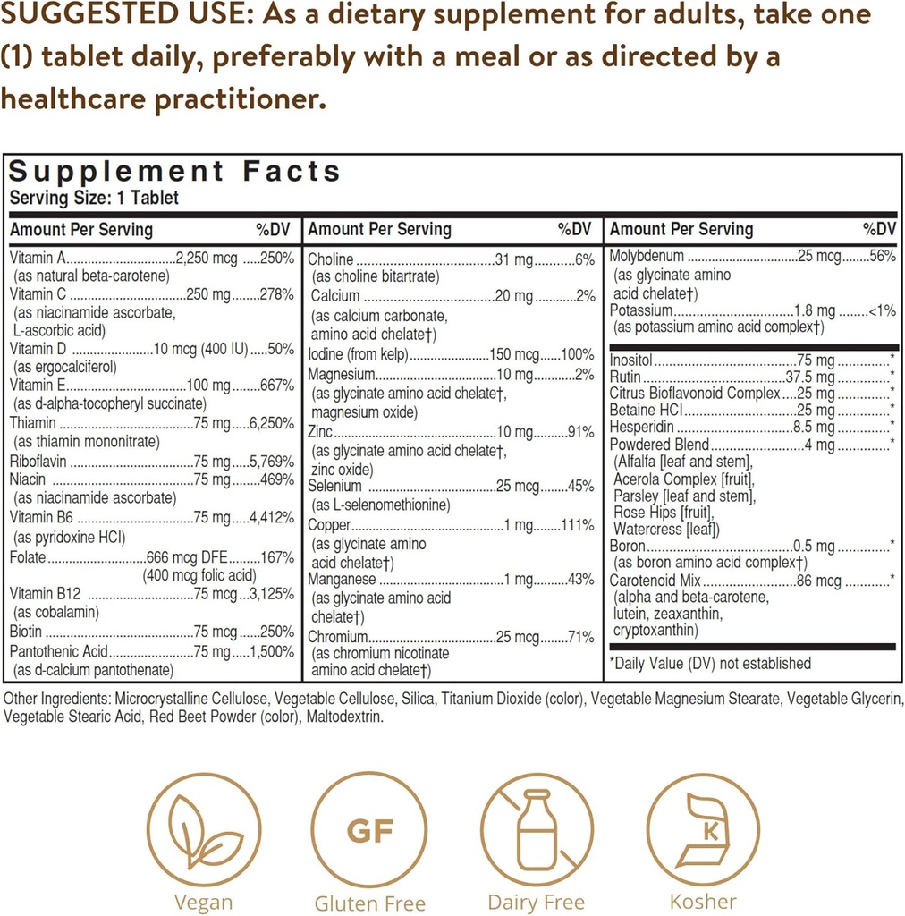 Solgar Iron-Free Formula VM-75, 90 Tablets - Multivitamin with Chelated Minerals - Vitamin A, B6, B12, C, D, E - Biotin, Magnesium, Calcium, Zinc - Vegan, Gluten & Dairy Free, Kosher - 90 Servings 3
