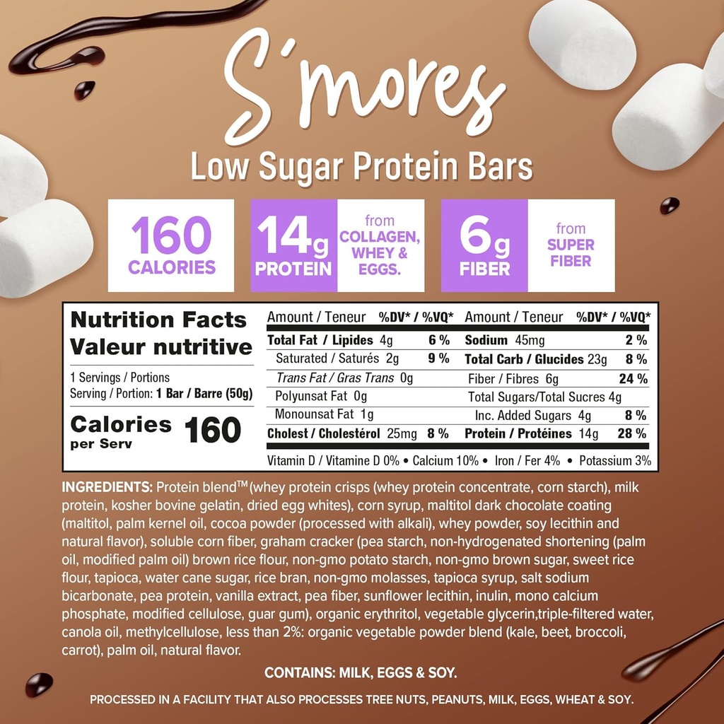 Smart for Life High Protein Bars - Smores - Low Sugar Crunchy 14g Protein Meal Replacement Bars – 12 Bars - Works with Cookie Diet Protein Snacks – Non-GMO – Smores Protein Bar 6