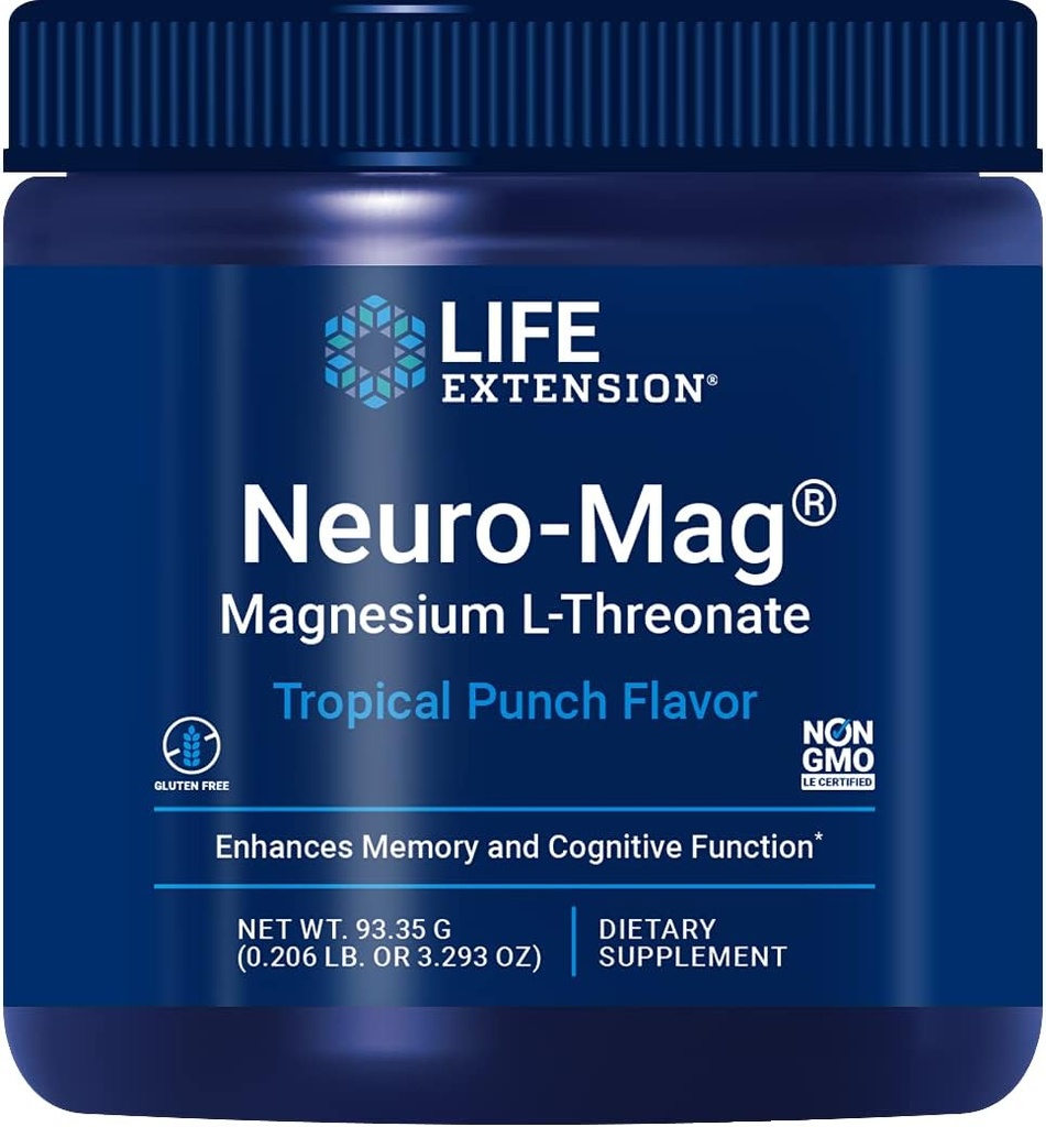 Life Extension Neuro-Mag Magnesium L-Threonate Powder Tropical Punch Flavor - 3.293 Ounce 2