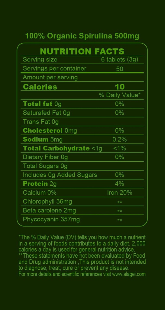 Certified 100% Organic Spirulina Tablets 500mg,300 Count,Rich in Beta-Carotene (Vitamin A) and B-12 with Naturally Occurring GLA,Vega Non-GMO-Superfood Supplement 3
