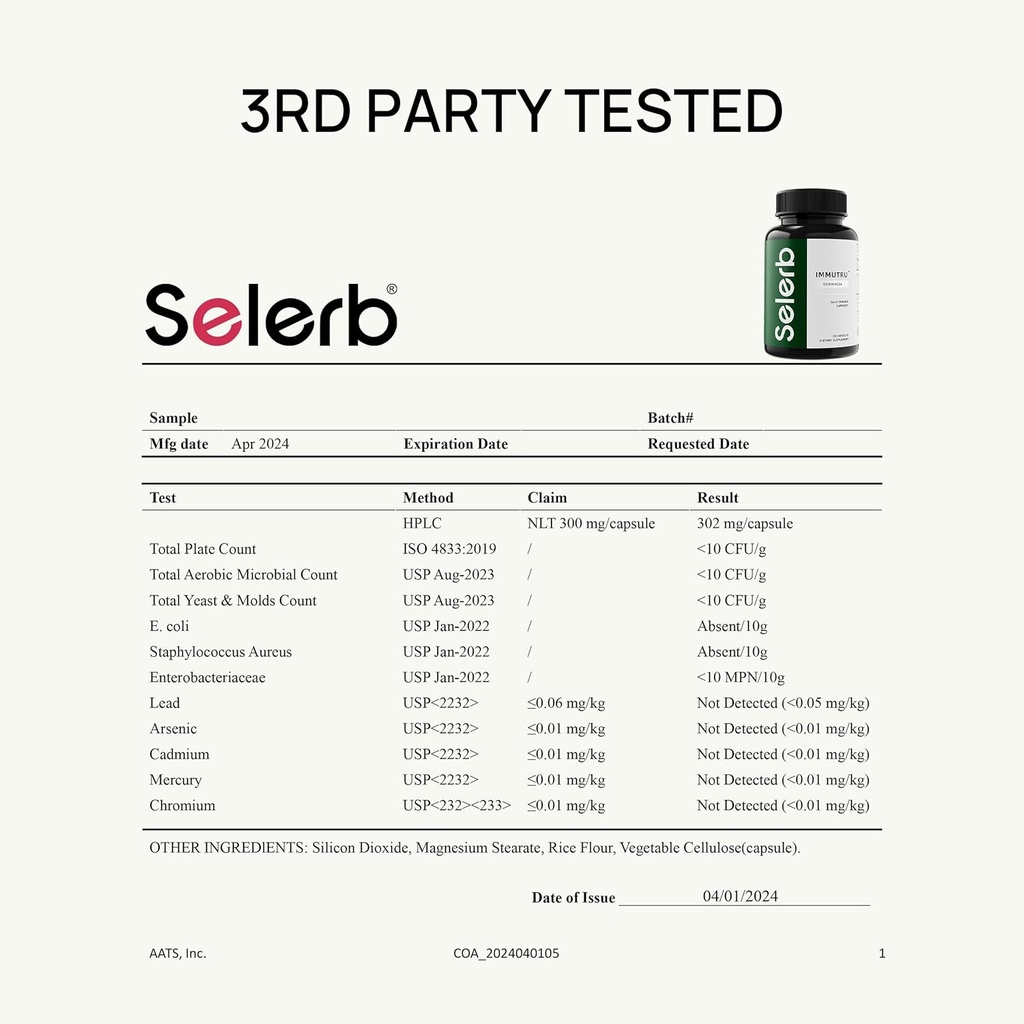 Selerb Immune Support with Echinacea and Zinc- 30 Capsules, GMO Free 5