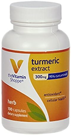 The Vitamin Shoppe Turmeric Extract 300mg, Standardized Herb That Supports Cellular Health & Provides Antioxidant Benefits with 95% Curcumin and 65mg of Calcium (100 Capsules) 2