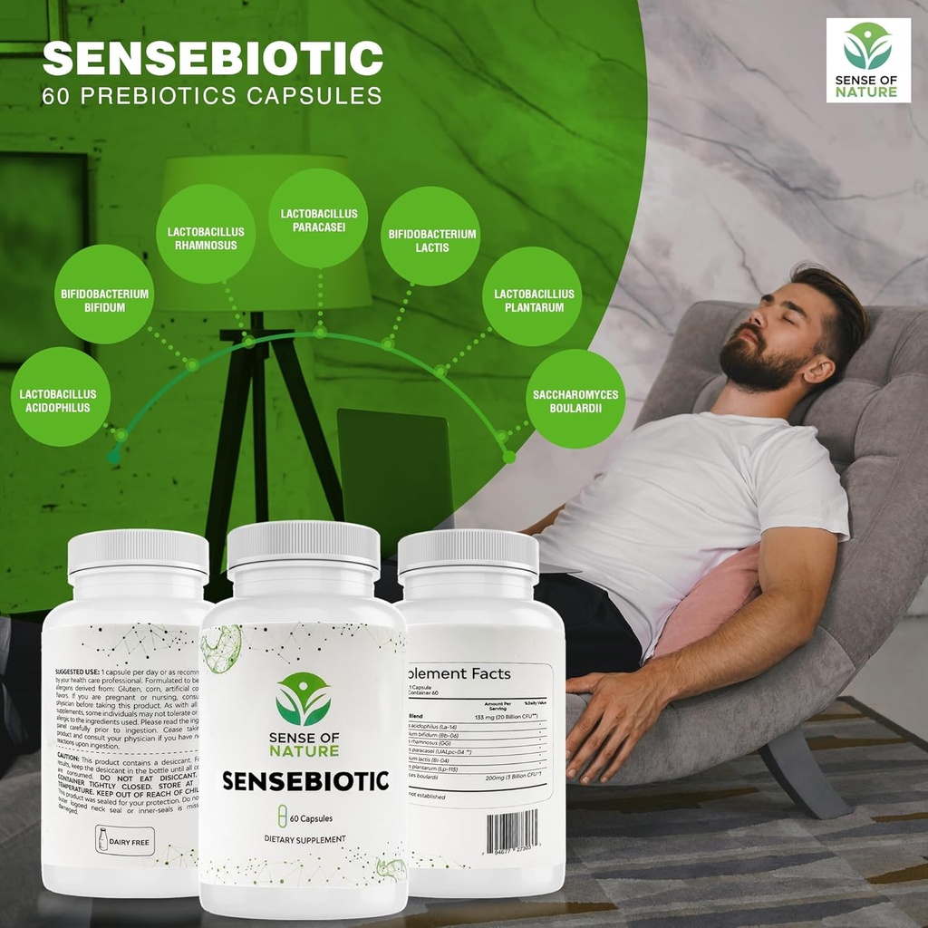 Sensebiotic Gut Health Probiotics Dietary Supplements Prebiotic Supplements 20 Billion CFUs Probiotics for Women Gut Health Men’s Prebiotic for Digestive Health 60 Probiotic Capsules 5