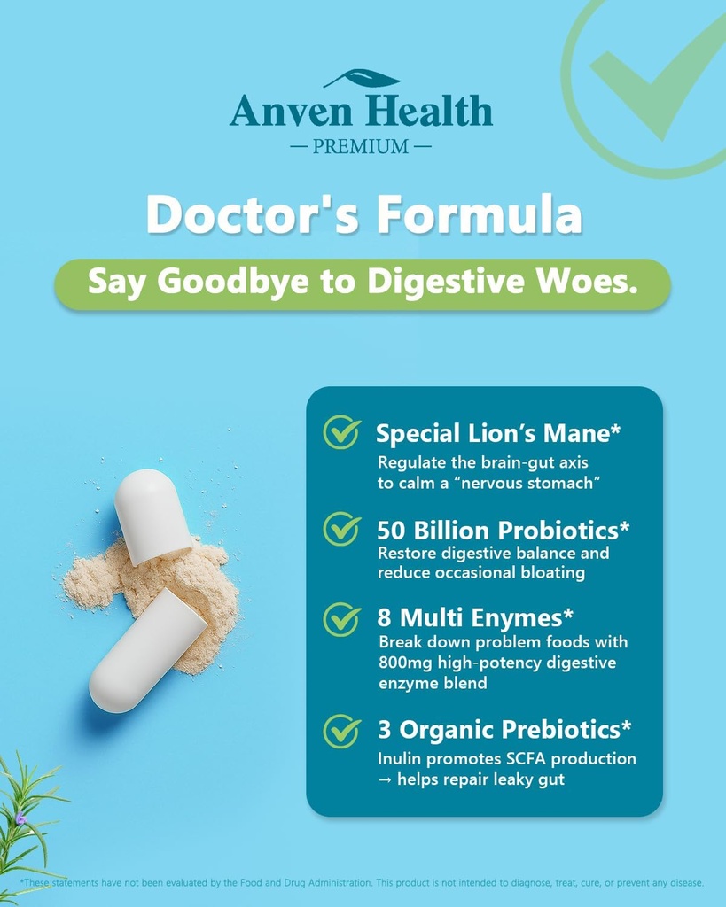 800mg Digestive Enzymes for Men and Women with Probiotics & Prebiotics, 8 Key Enzymes, Protease, Amylase & Lipase | 180 Capsules - A 60-Day Supply for Bloating & Gas Relief - Non-GMO 5