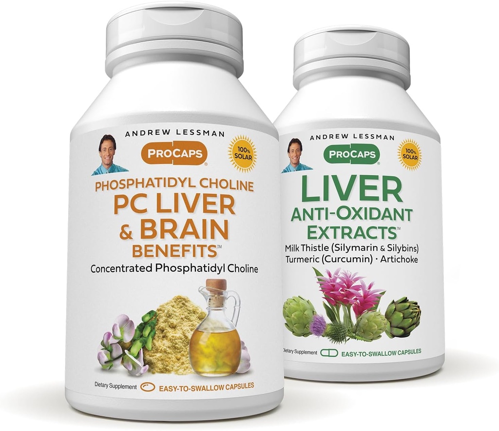 ANDREW LESSMAN PC Liver and Brain Benefits + Liver Anti-Oxidant Extracts Kit: 90 Capsules(60sg+30cp) - Phosphatidyl Choline, Milk Thistle, Artichoke, Curcumin. 2