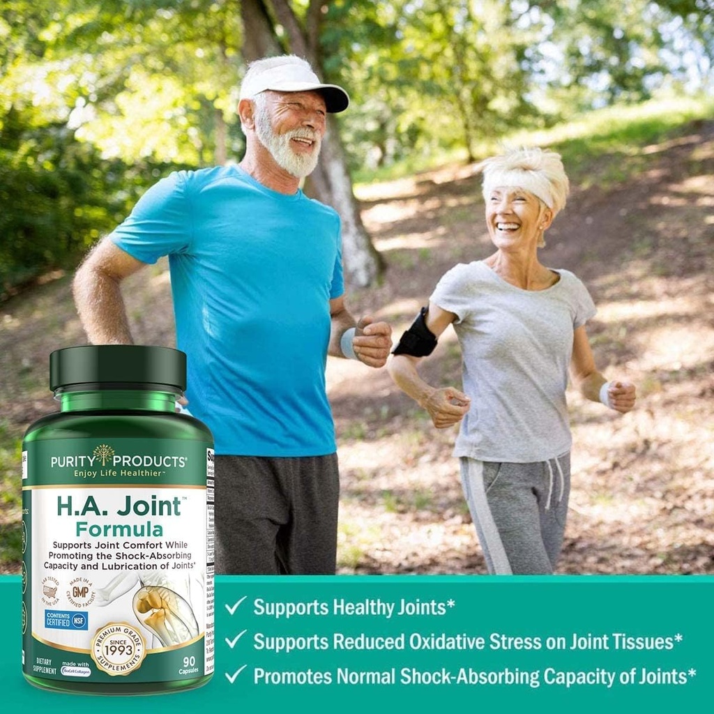 Purity Products HA Joint Formula Hyaluronic Acid + Key CoFactors - Joint + Skin Multi Collagen (Type I, II & III) - 5-Loxin - Olive Fruit Extract - Joint Flexibility + Mobility - 90 Capsules (3) 6