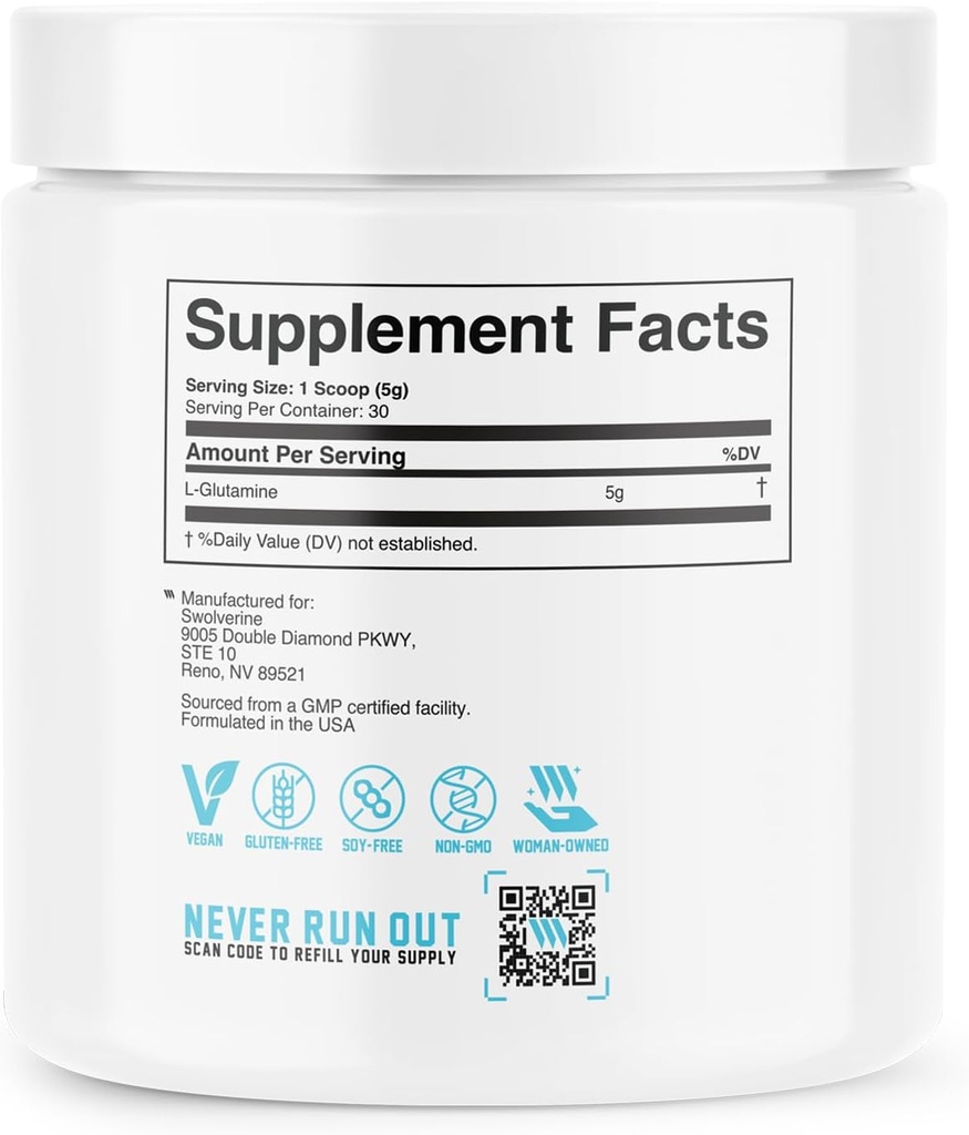 Swolverine L-Glutamine | Reduces Exercise Induced Muscle Soreness, Improves Recovery, Enhances Gut Health, Supports Immune Health, Vegan, Non-GMO, GF, 5g Per Serving (60 Servings) 4