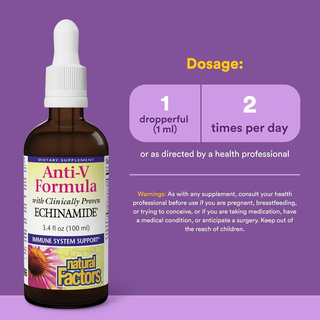 Natural Factors, Anti-V Liquid Formula, Echinacea Supplement for Immune and Wellness Support, Organic, Non-GMO, 3.4 oz (100 servings) 4