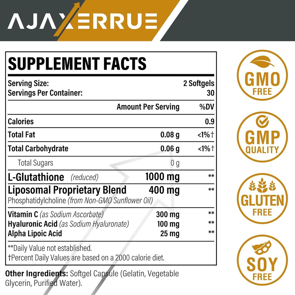 1400 mg Liposomal Glutathione, Superior Absorption Complex Reduced Glutathione Supplement with Vitamin C, Hyaluronic Acid, Master Antioxidant for Liver Detox, Brain, Skin 3
