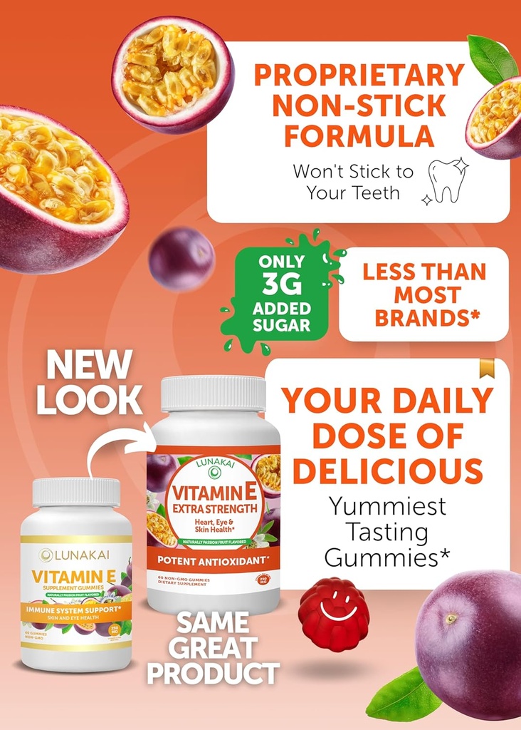 Lunakai Vitamin E and Biotin Gummies Bundle - 3000 mcg Gummies for Adults Energy Support and Bone Health - Vitamins for Hair, Skin and Youthful Appearance 4
