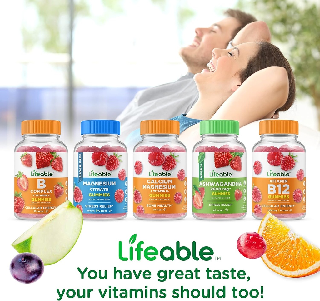Lifeable Magnesium + Vitamin B6, Gummies Bundle - Great Tasting, Vitamin Supplement, Gluten Free, GMO Free, Chewable Gummy 6