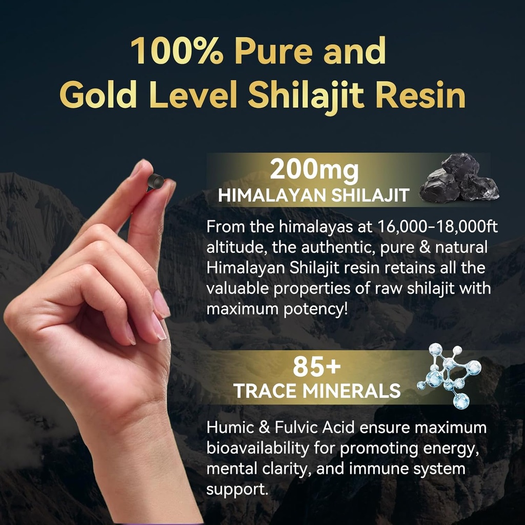 Shilajit Pure Himalayan Organic Dry Drops Shilajit Resin Supplement (60 Tablets - 200mg Each), Shilajit for Men Women with 85+ Trace Minerals & Fulvic Acid for Energy, Immunity, Brain Support 3