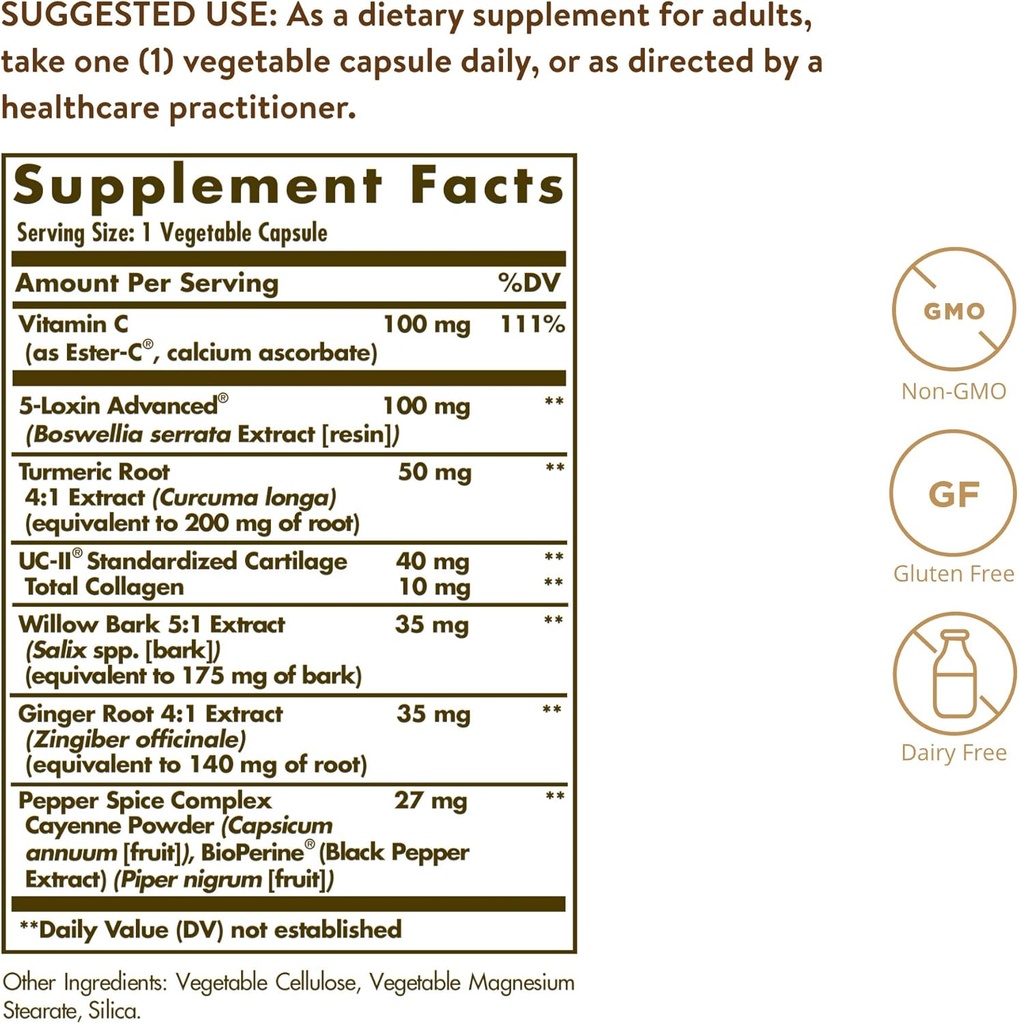 Solgar No. 7, 60 Vegetable Capsules - Joint Support & Comfort - Increased Mobility & Flexibility - Supplement for Men & Women - With Ester-C Vitamin C - Gluten-Free, Non GMO, Dairy Free - 60 Servings 3
