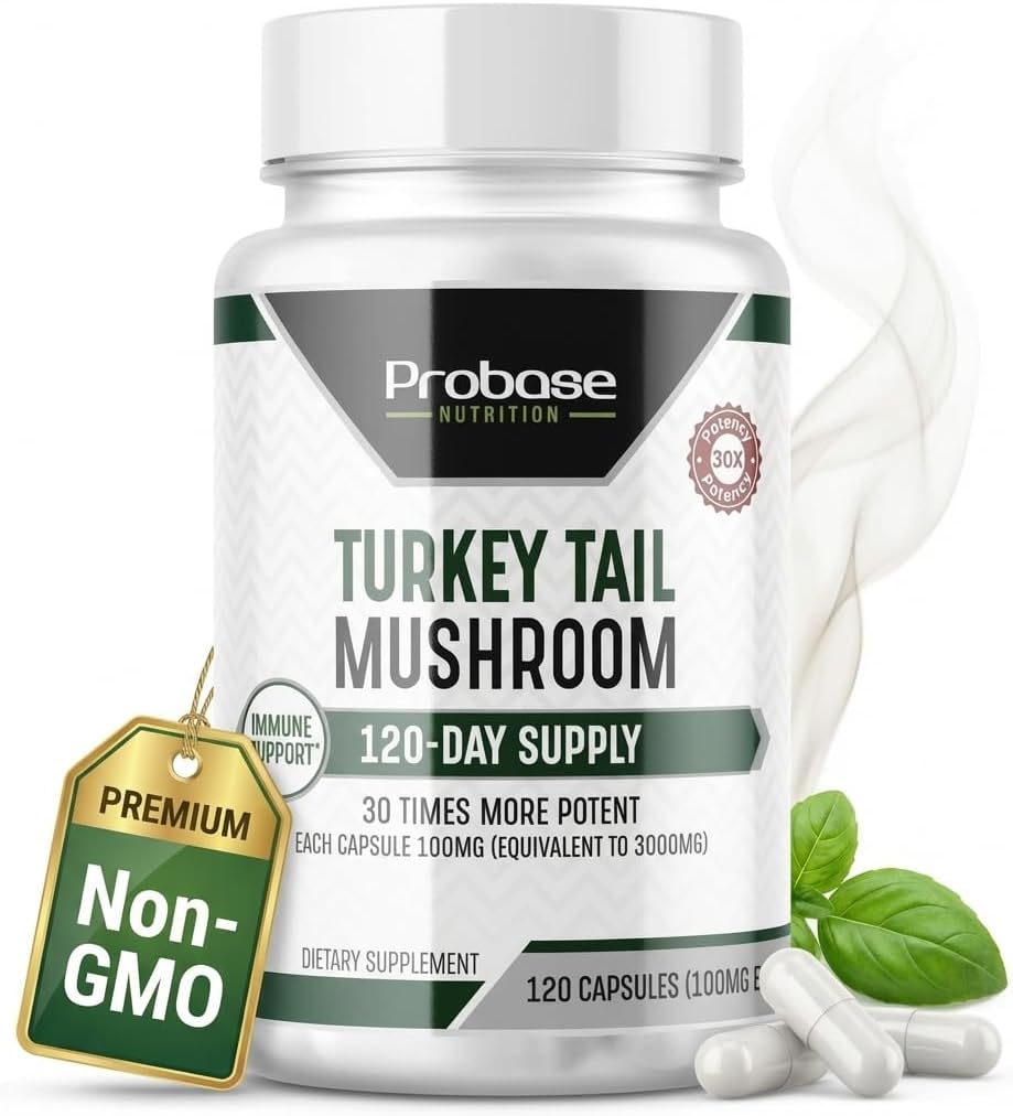 Probase Nutrition Premium Turkey Tail Mushroom Capsules Turkey Tail Supplement with Real Mushroom Extract Coriolus Versicolor 4 Month Supply 120 Capsules 3