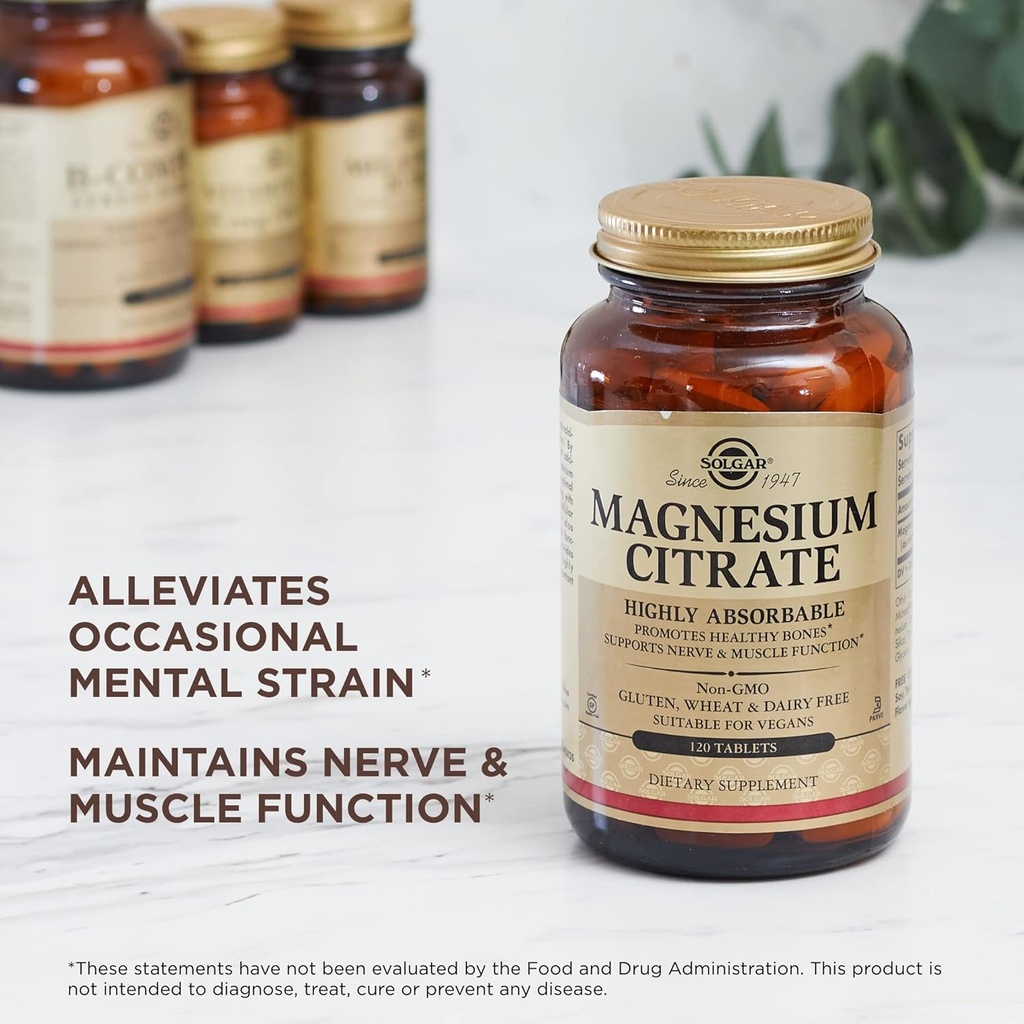 Solgar Magnesium Citrate - 120 Tablets - Supports Nerve & Muscle Function - Highly Absorbable - Non-GMO, Vegan, Gluten Free, Kosher - 60 Servings 6