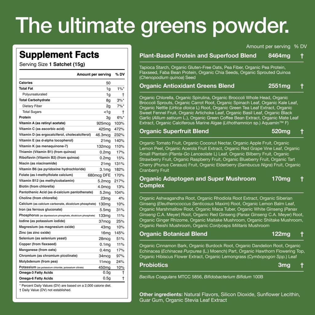 Huel Daily Greens Single Serve | Superfood Greens Powder | 91 Vitamins, Minerals, and Wholefood-Sourced Ingredients | Adaptogens, Antioxidants, Gut-Friendly Probiotics | 12 Pack 3