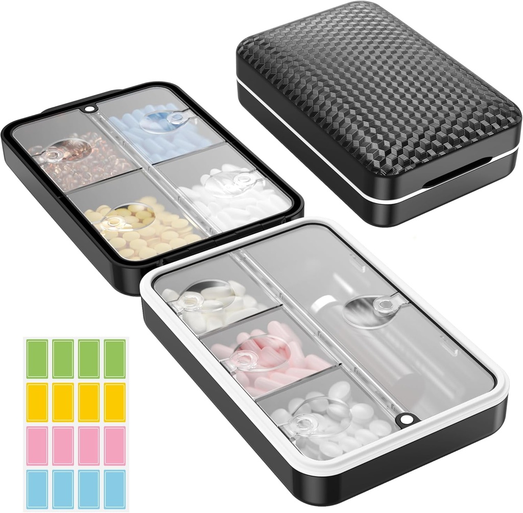 Restree Weekly Pill Organizer, Magnetic Moisture Proof Pill Case, Large Capacity Travel Pill Box with Inner Clear Lid for Vitamins, Supplements, and Daily Medications 8 Compartment (Black) 2