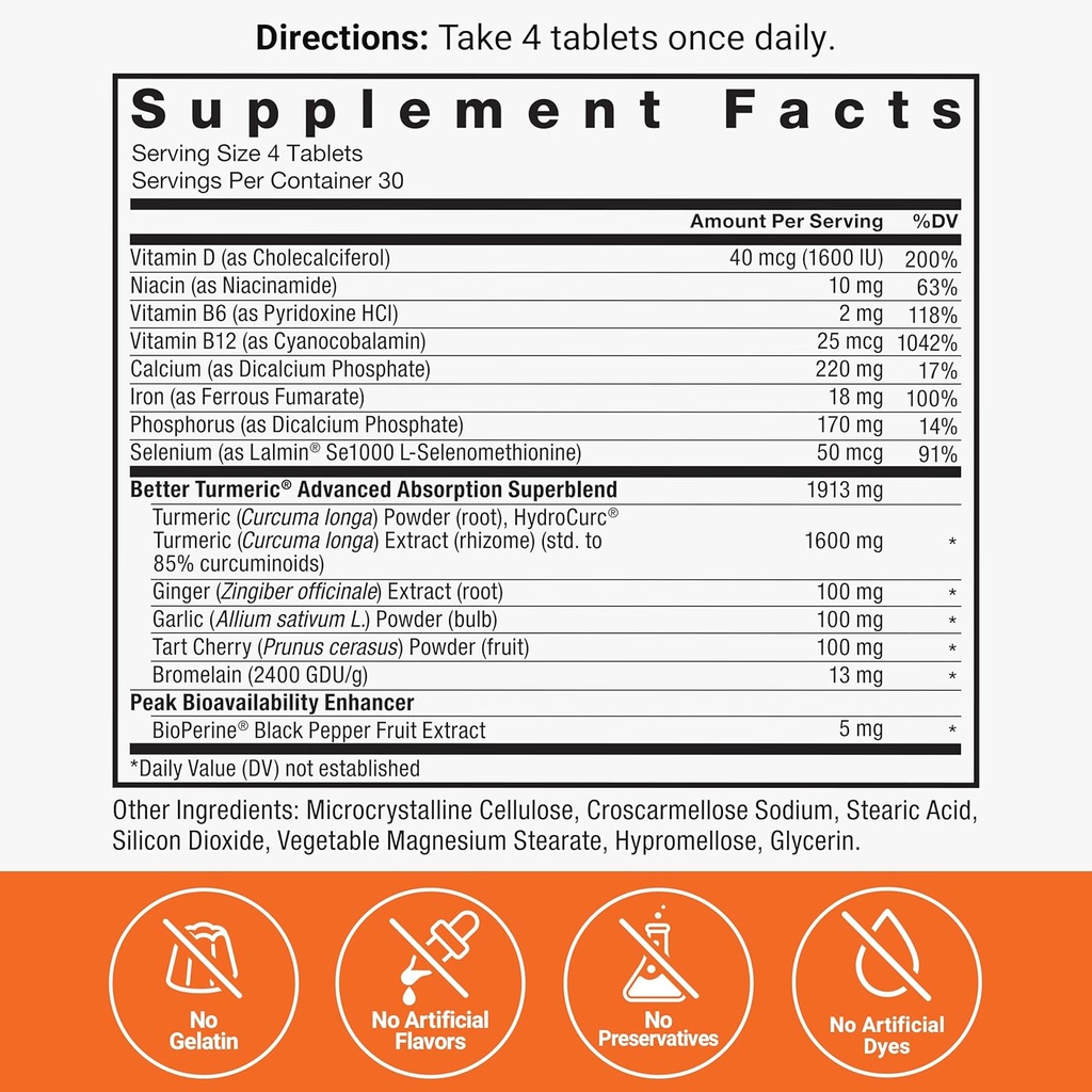 FORCE FACTOR Better Turmeric 3-Pack Joint Support Supplement Featuring HydroCurc Turmeric, Clinical Strength Joint Support, 360 Tablets, White Packaging 6
